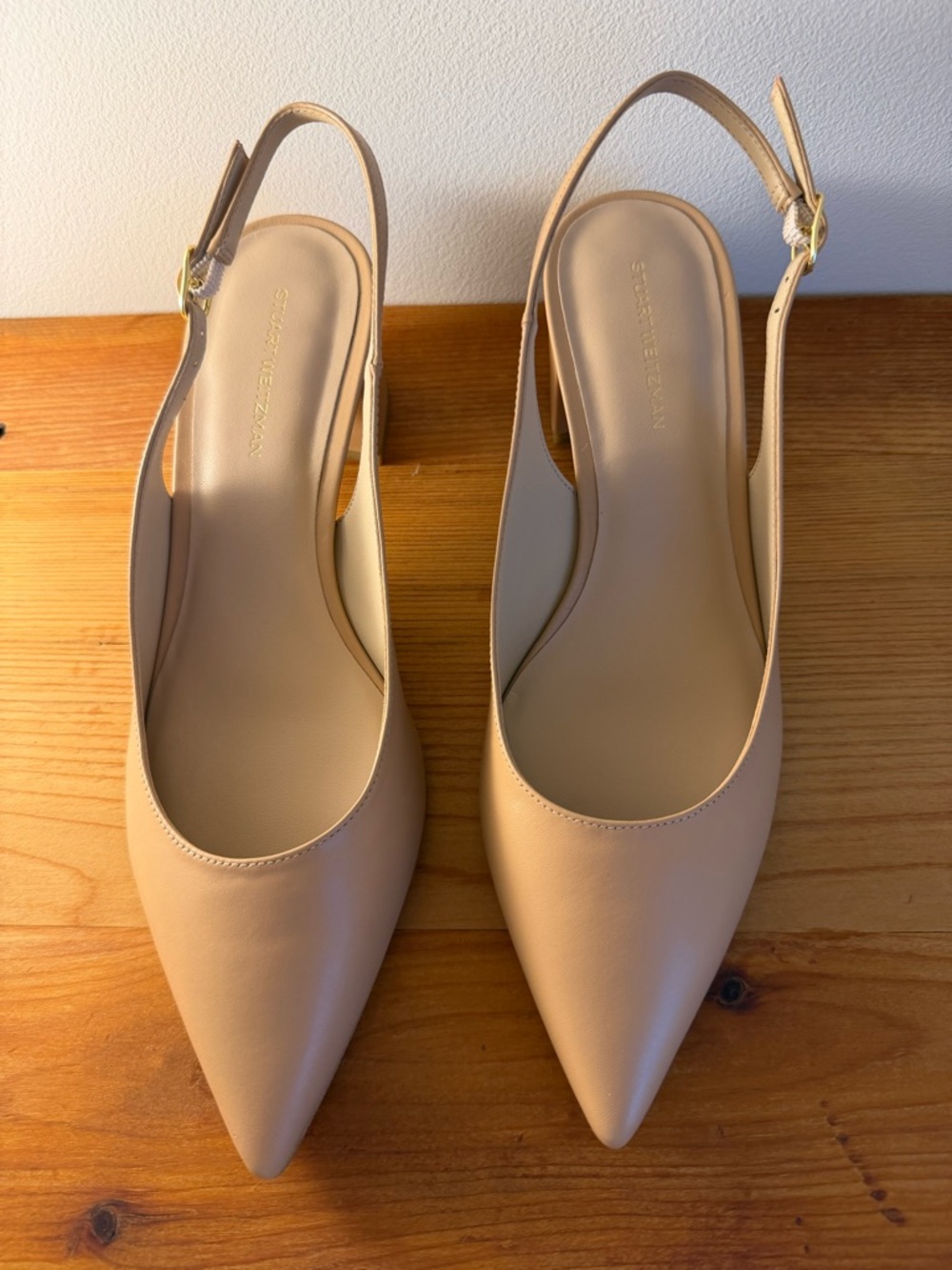Stuart Weitzman Beige Pointed-Toe Slingback Flats